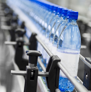 water bottle on conveyer belt